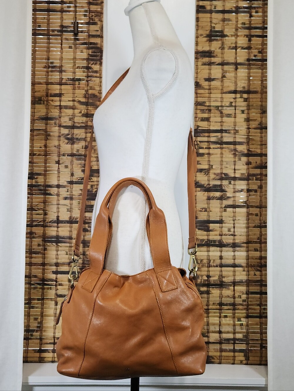 Vilenca Holland Genuine Tan Leather Convertible Crossbody Satchel Bag